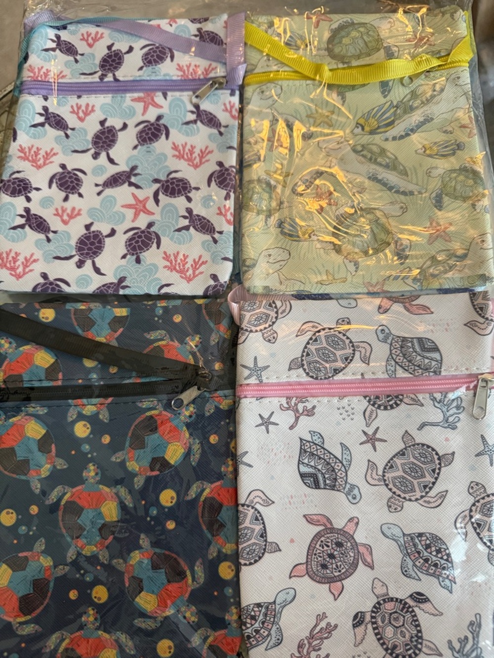 12 Pack Sea Turtle Print Zip Pouches - Assorted Colors & Patterns
